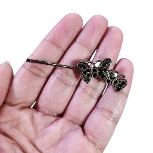 Gold Toned Black Gem Butterfly Hairpin
